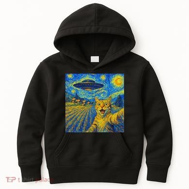 Alien Invasion Starry Night Cool Cat Lovers Gift Idea Kids Hoodie