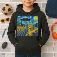 Alien Invasion Starry Night Cool Cat Lovers Gift Idea Kids Hoodie thumb 2