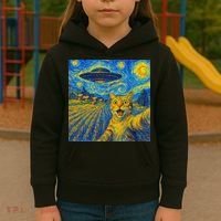 Alien Invasion Starry Night Cool Cat Lovers Gift Idea Kids Hoodie thumb 3