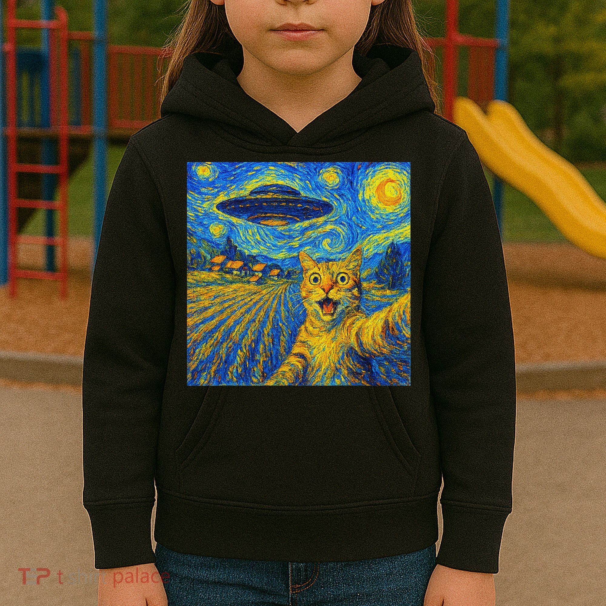 Alien Invasion Starry Night Cool Cat Lovers Gift Idea Kids Hoodie