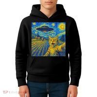 Alien Invasion Starry Night Cool Cat Lovers Gift Idea Kids Hoodie thumb 4