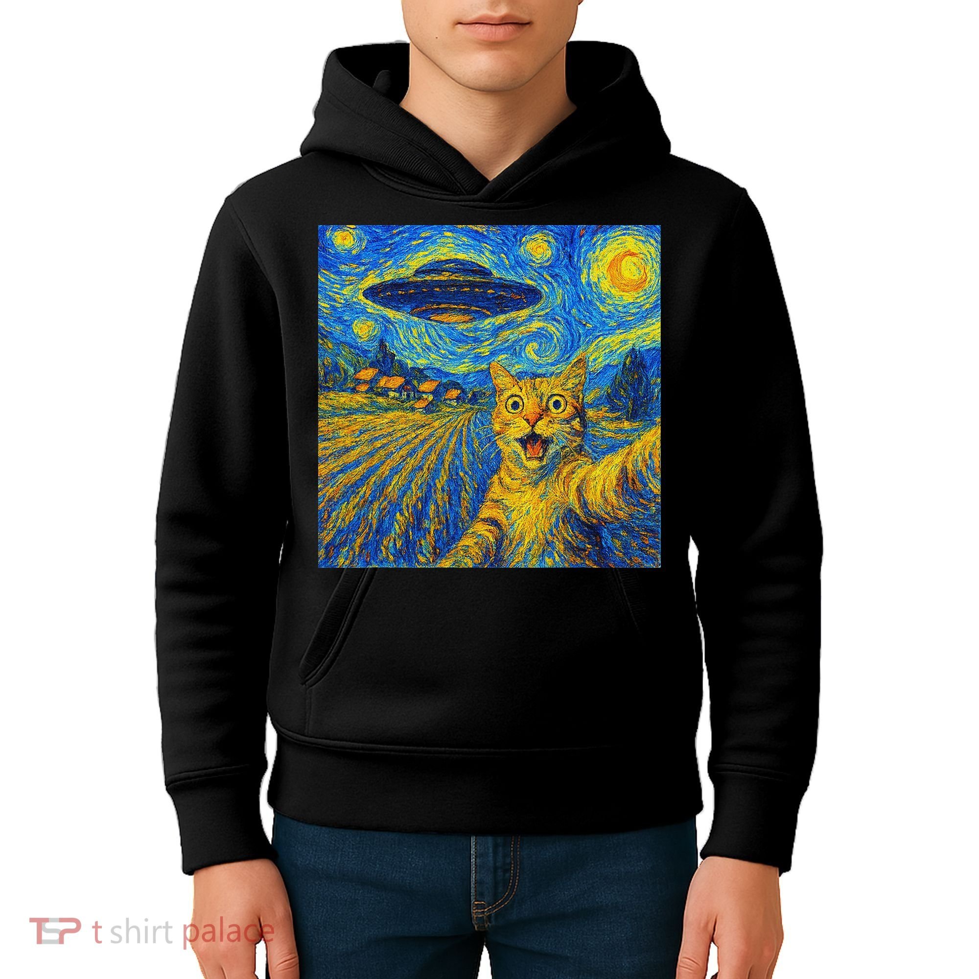 Alien Invasion Starry Night Cool Cat Lovers Gift Idea Kids Hoodie