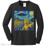 Alien Invasion Starry Night Cool Cat Lovers Gift Idea Kids Long Sleeve Shirt thumb 0
