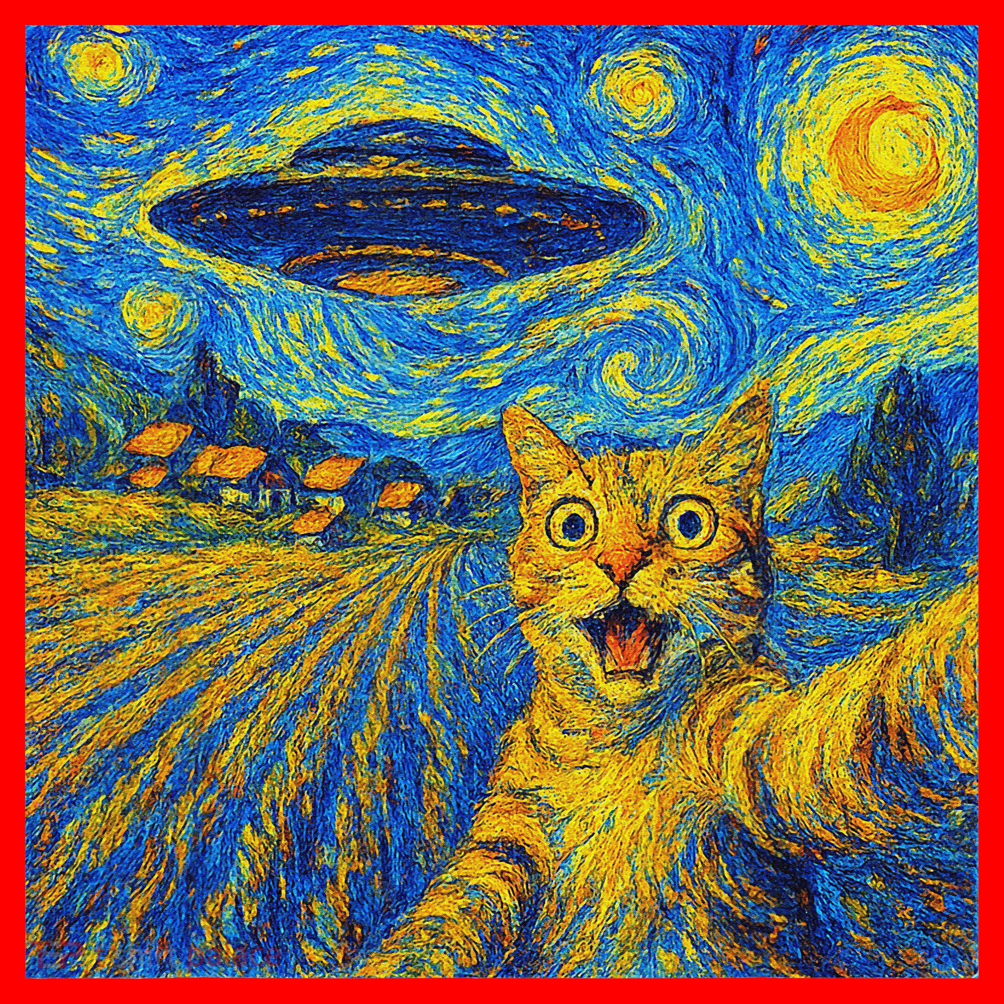 Alien Invasion Starry Night Cool Cat Lovers Gift Idea Santa Hat