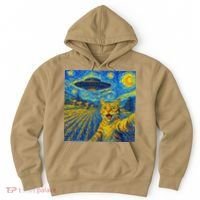 Alien Invasion Starry Night Cool Cat Lovers Gift Idea Hoodie thumb 0