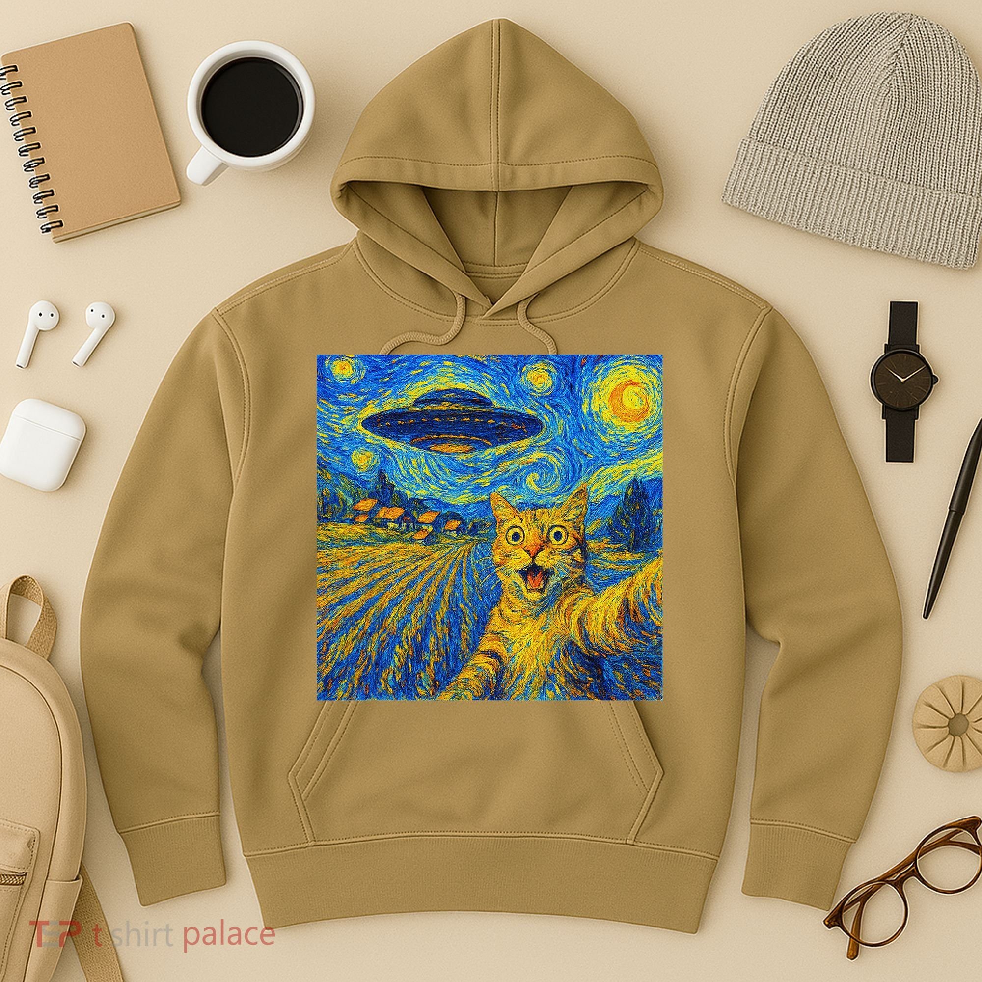 Alien Invasion Starry Night Cool Cat Lovers Gift Idea Hoodie