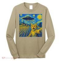 Alien Invasion Starry Night Cool Cat Lovers Gift Idea Long Sleeve Shirt thumb 0