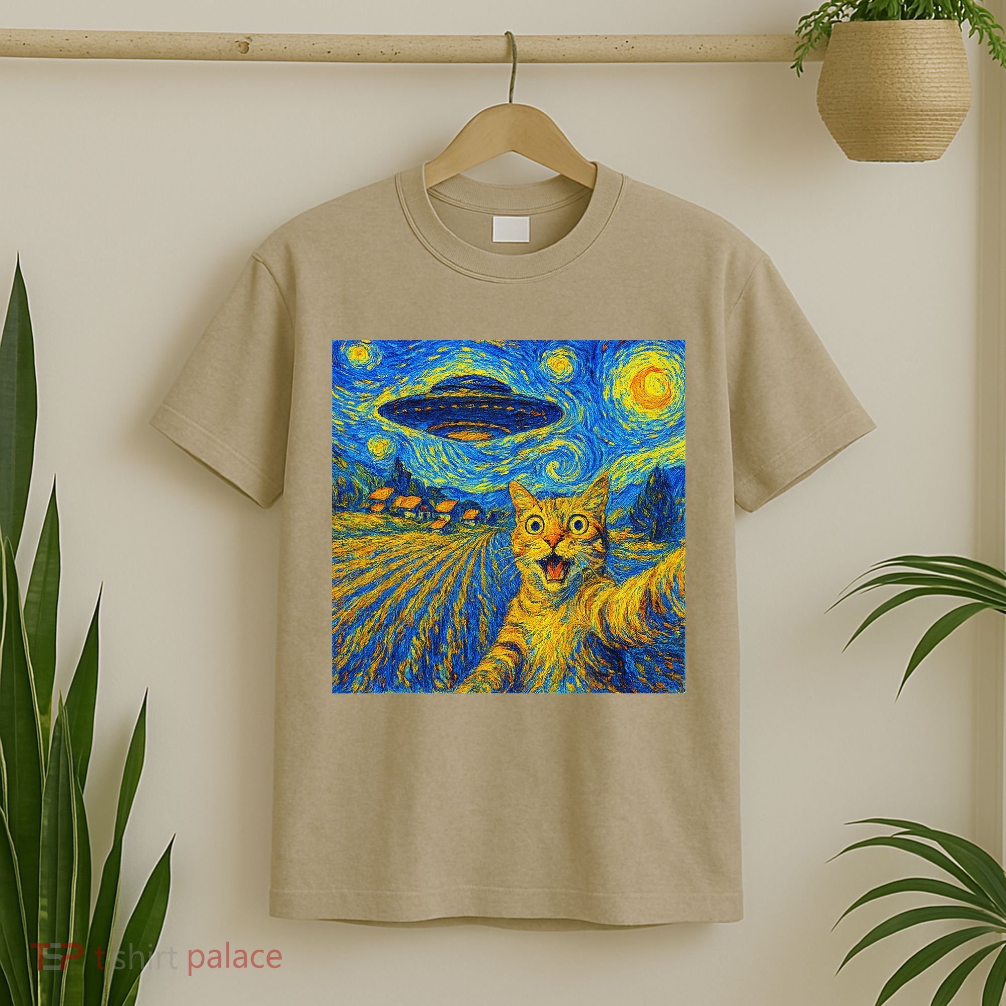 Alien Invasion Starry Night Cool Cat Lovers Gift Idea T-Shirt