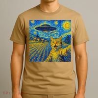 Alien Invasion Starry Night Cool Cat Lovers Gift Idea T-Shirt thumb 3