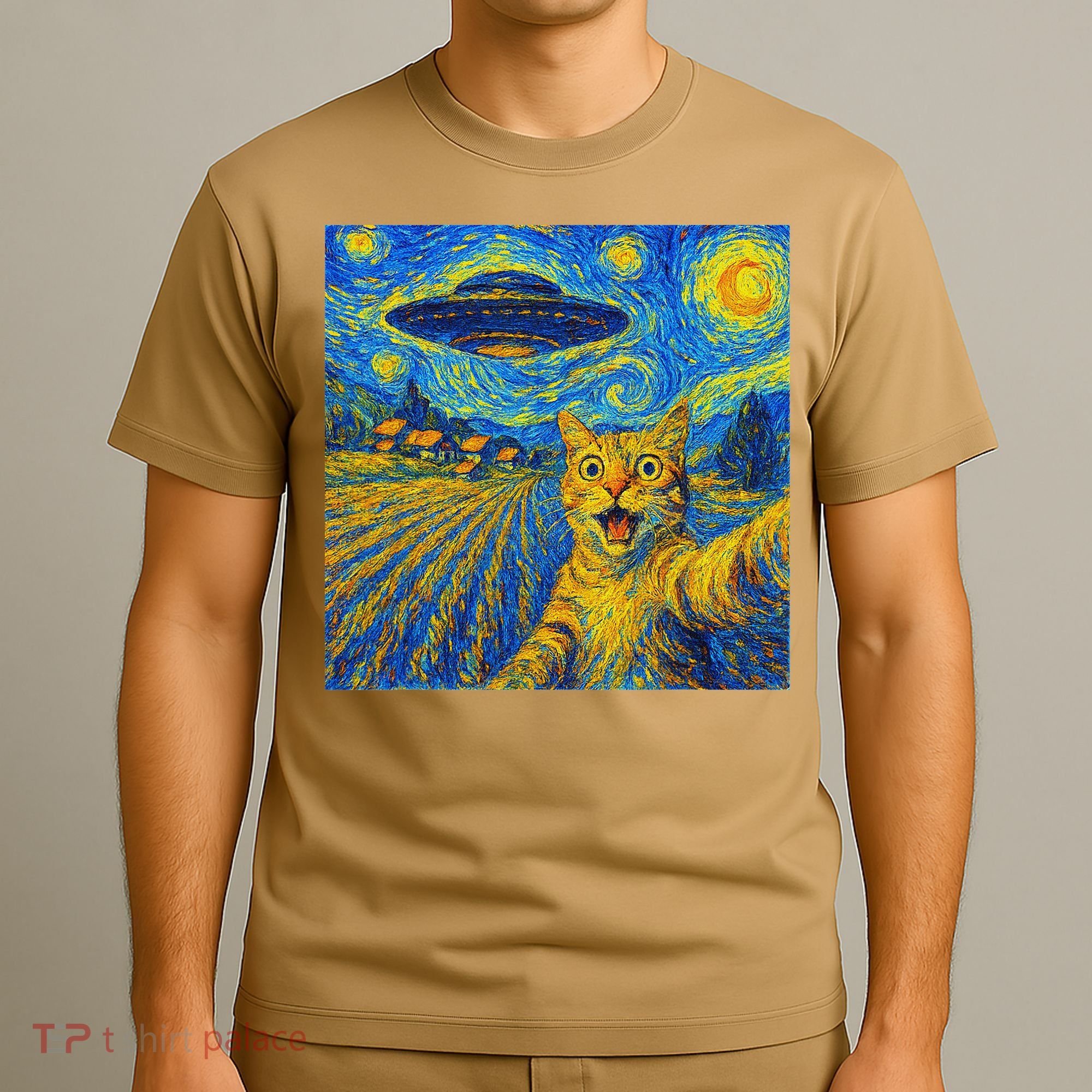 Alien Invasion Starry Night Cool Cat Lovers Gift Idea T-Shirt