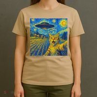 Alien Invasion Starry Night Cool Cat Lovers Gift Idea T-Shirt thumb 4