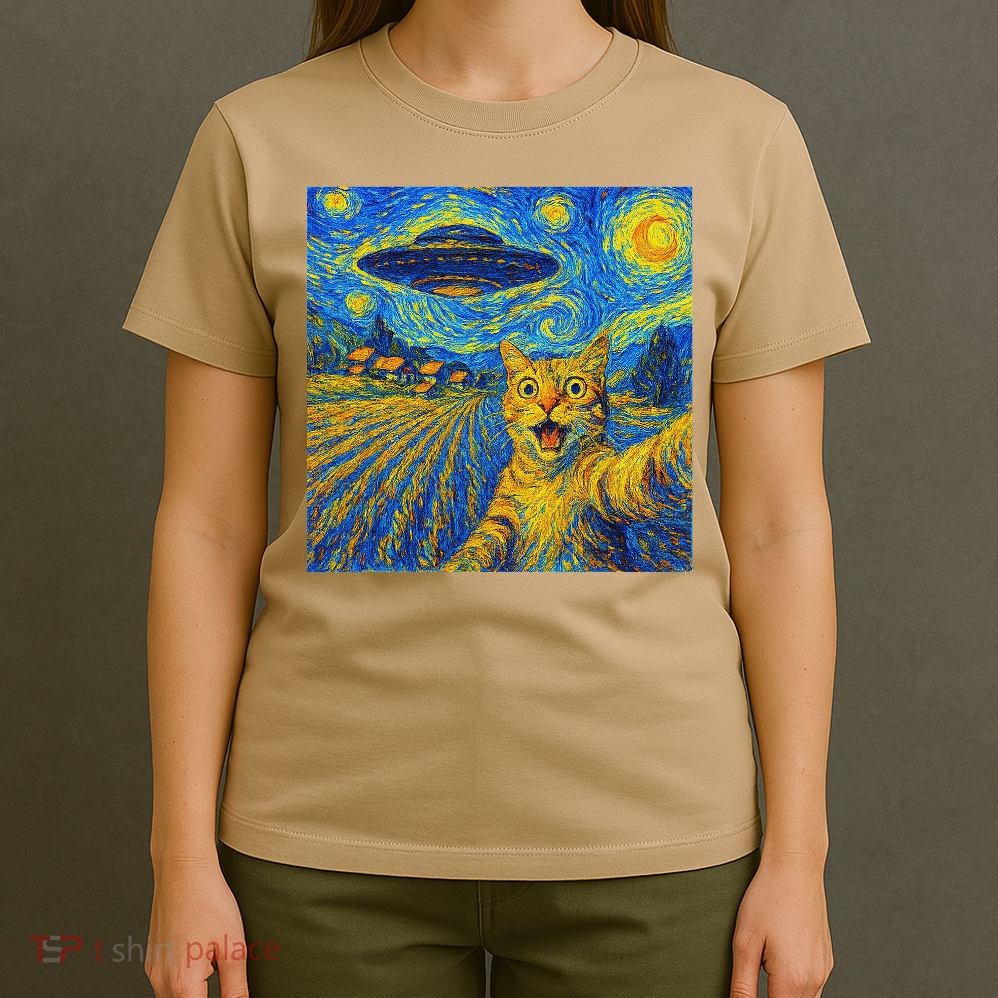 Alien Invasion Starry Night Cool Cat Lovers Gift Idea T-Shirt