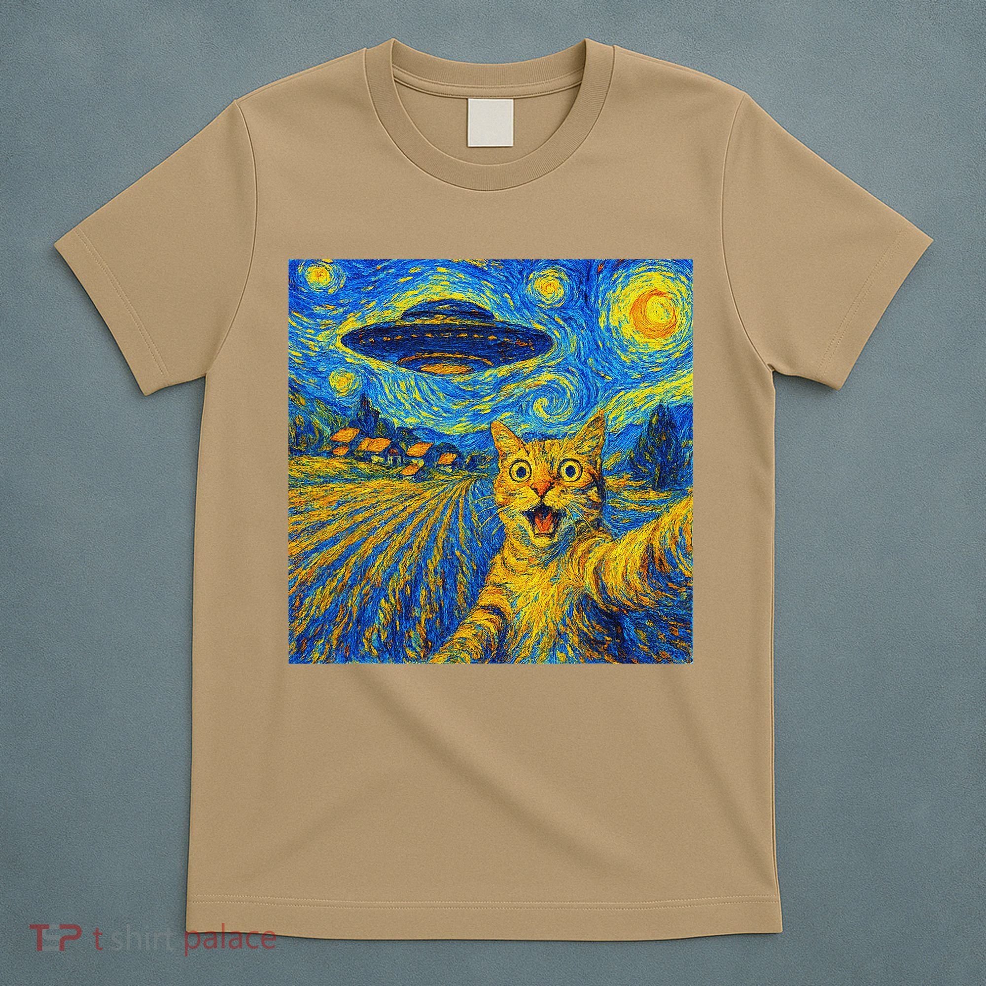 Alien Invasion Starry Night Cool Cat Lovers Gift Idea T-Shirt
