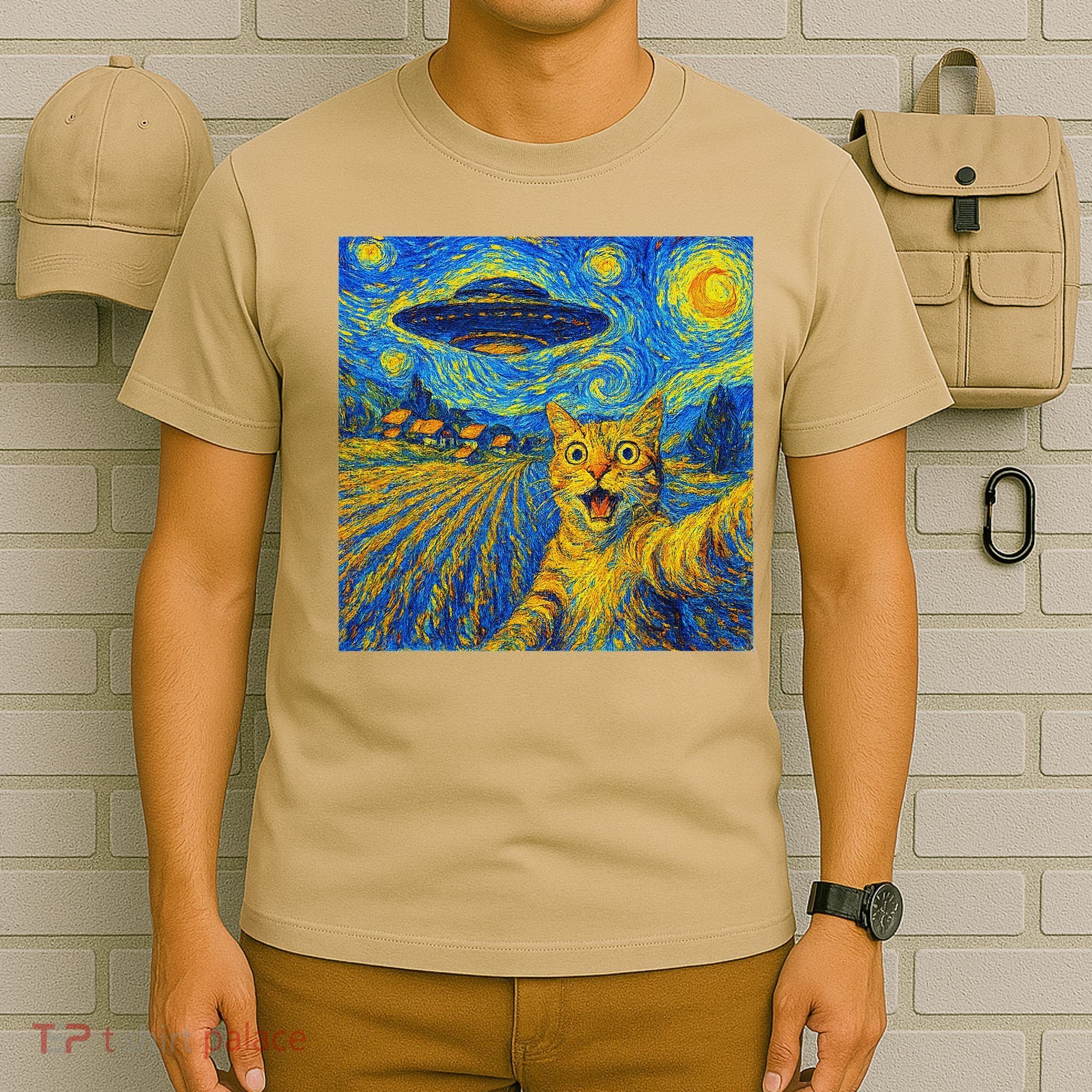 Alien Invasion Starry Night Cool Cat Lovers Gift Idea T-Shirt
