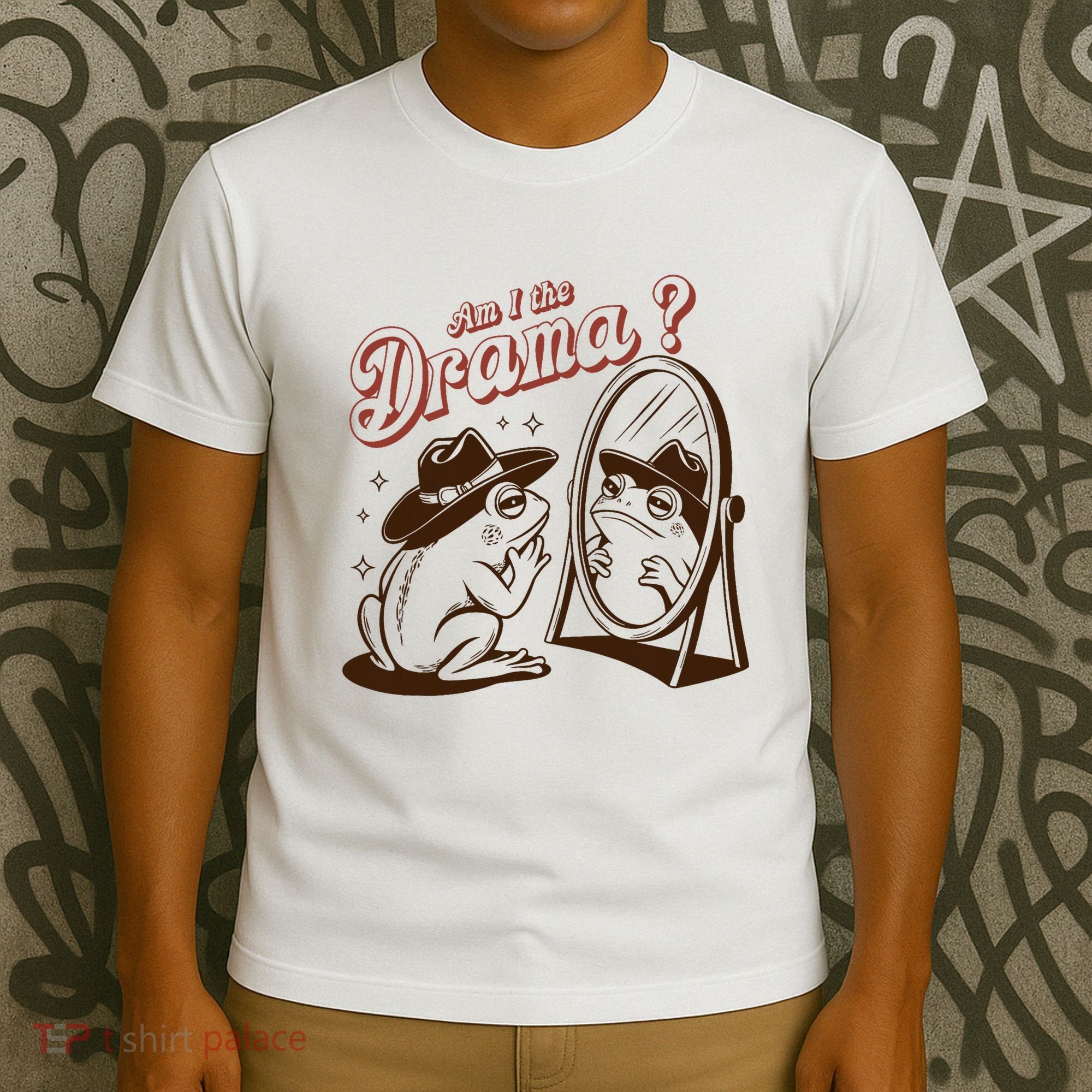 Am I The Drama Funny Vintage Retro Mental Health Cowboy Frog T-Shirt
