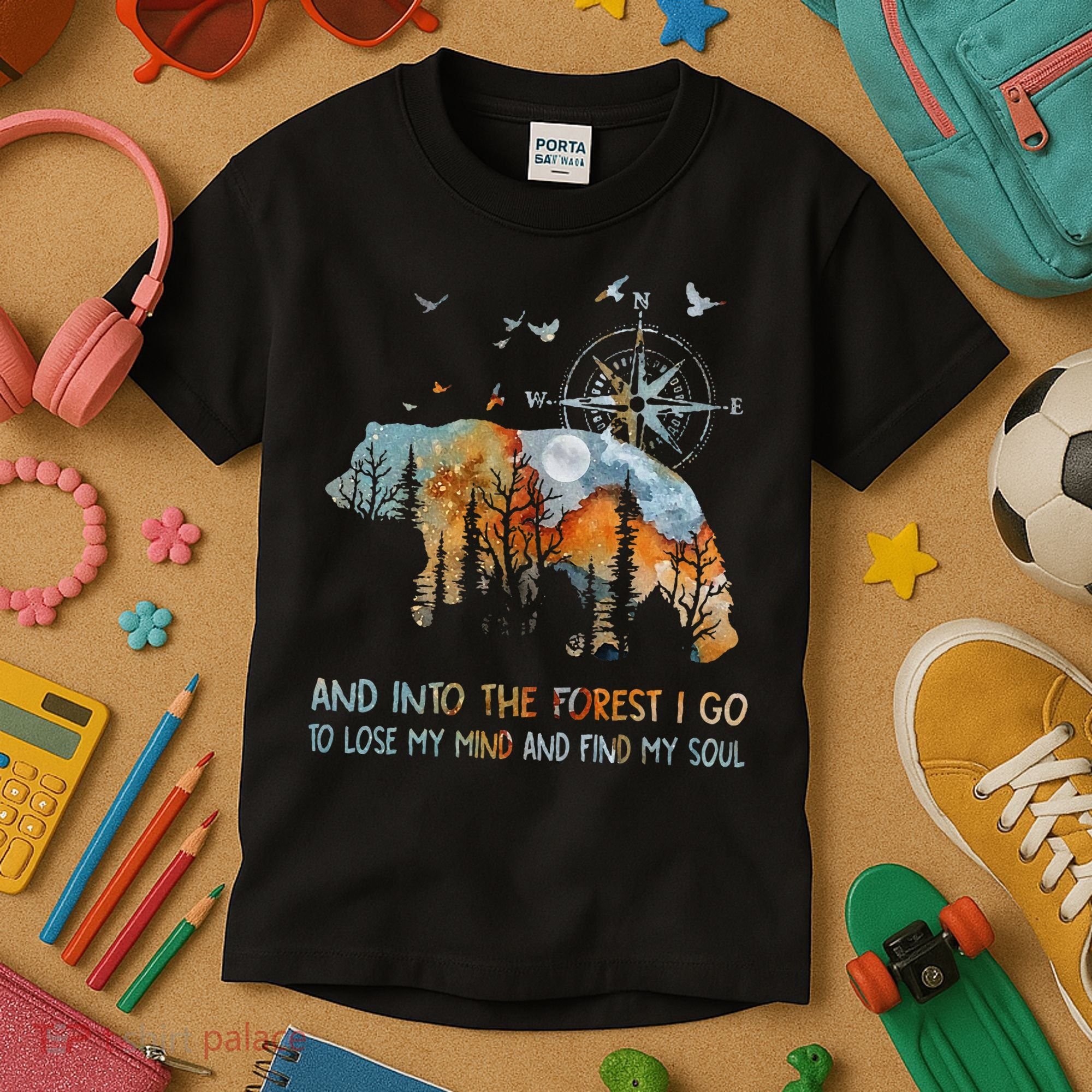And Into The Forest I Go To Lose My Mind Camping Bear Kids T-Shirt