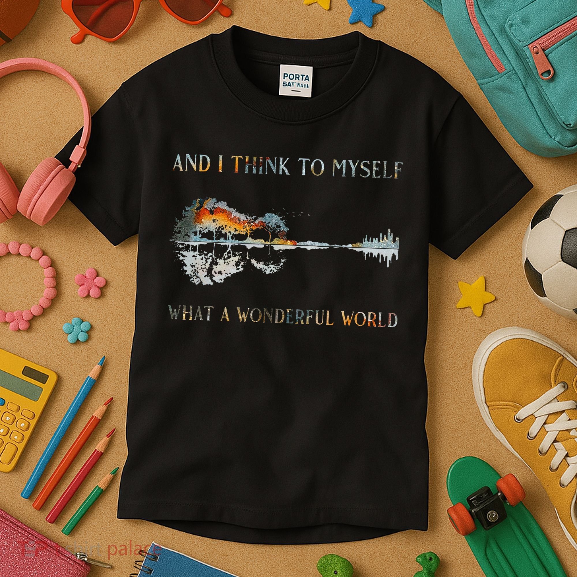 And I Think To Myself What A Wonderful World Guitar Lake Kids T-Shirt