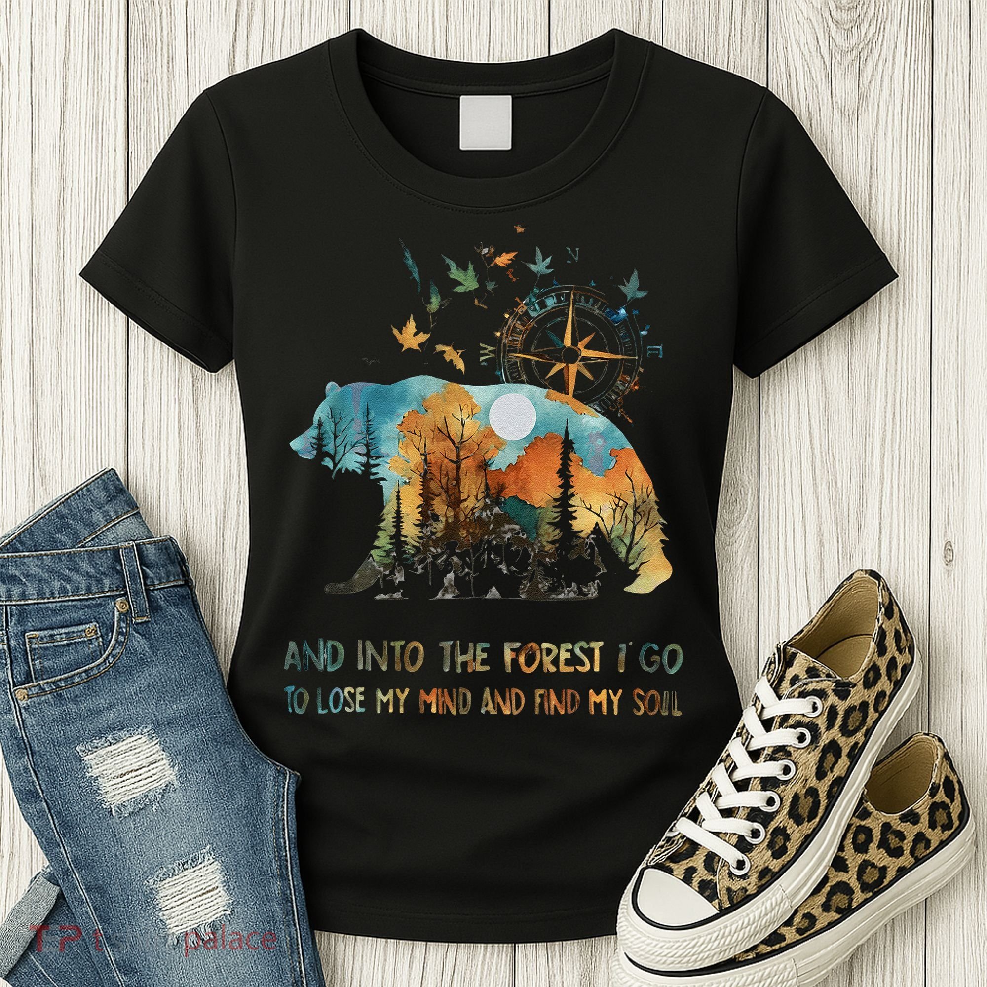 And Into The Forest I Go To Lose My Mind Camping Bear Gift Women's T-Shirt