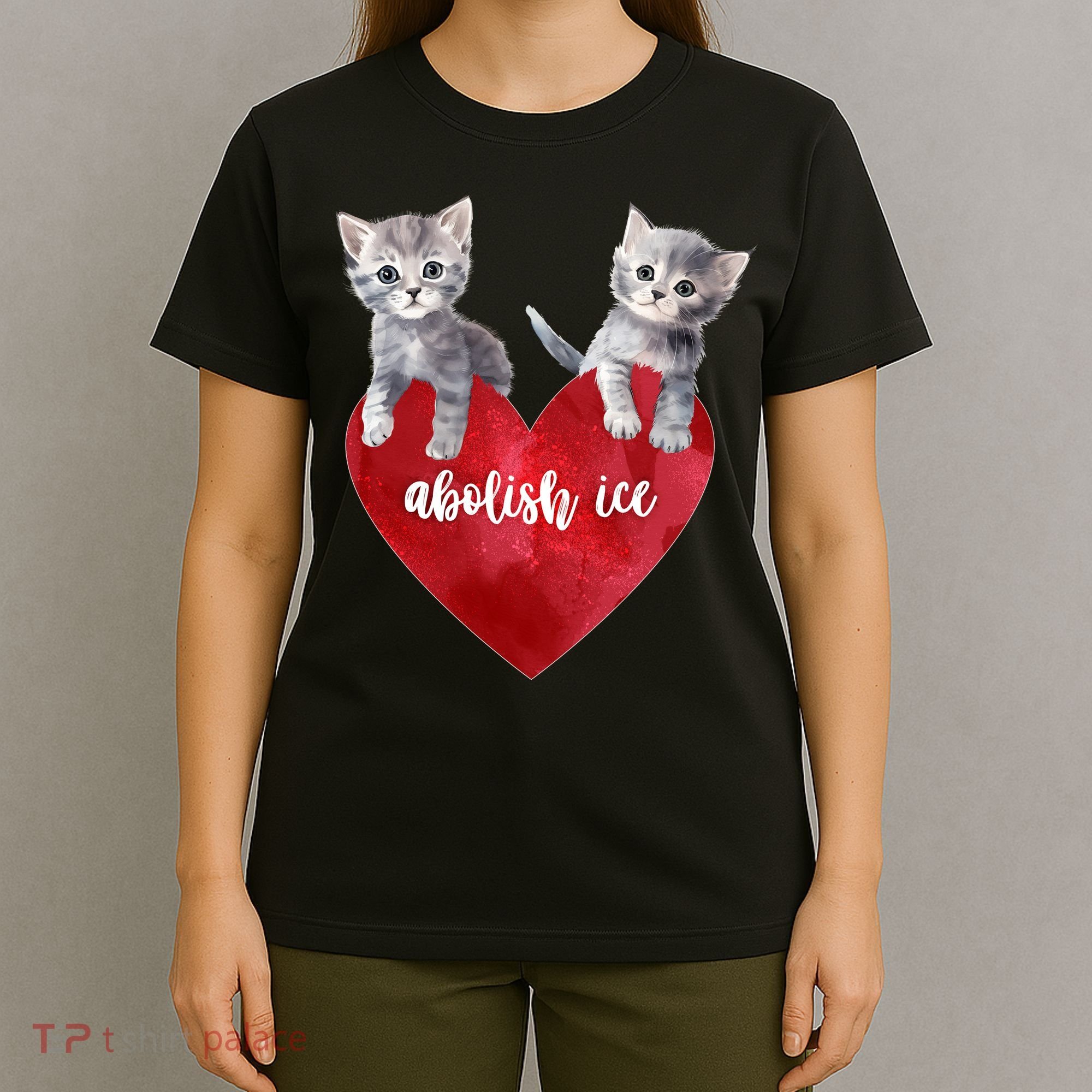 Abolish ICE Valentine Heart Kittens Anti ICE  T-Shirt