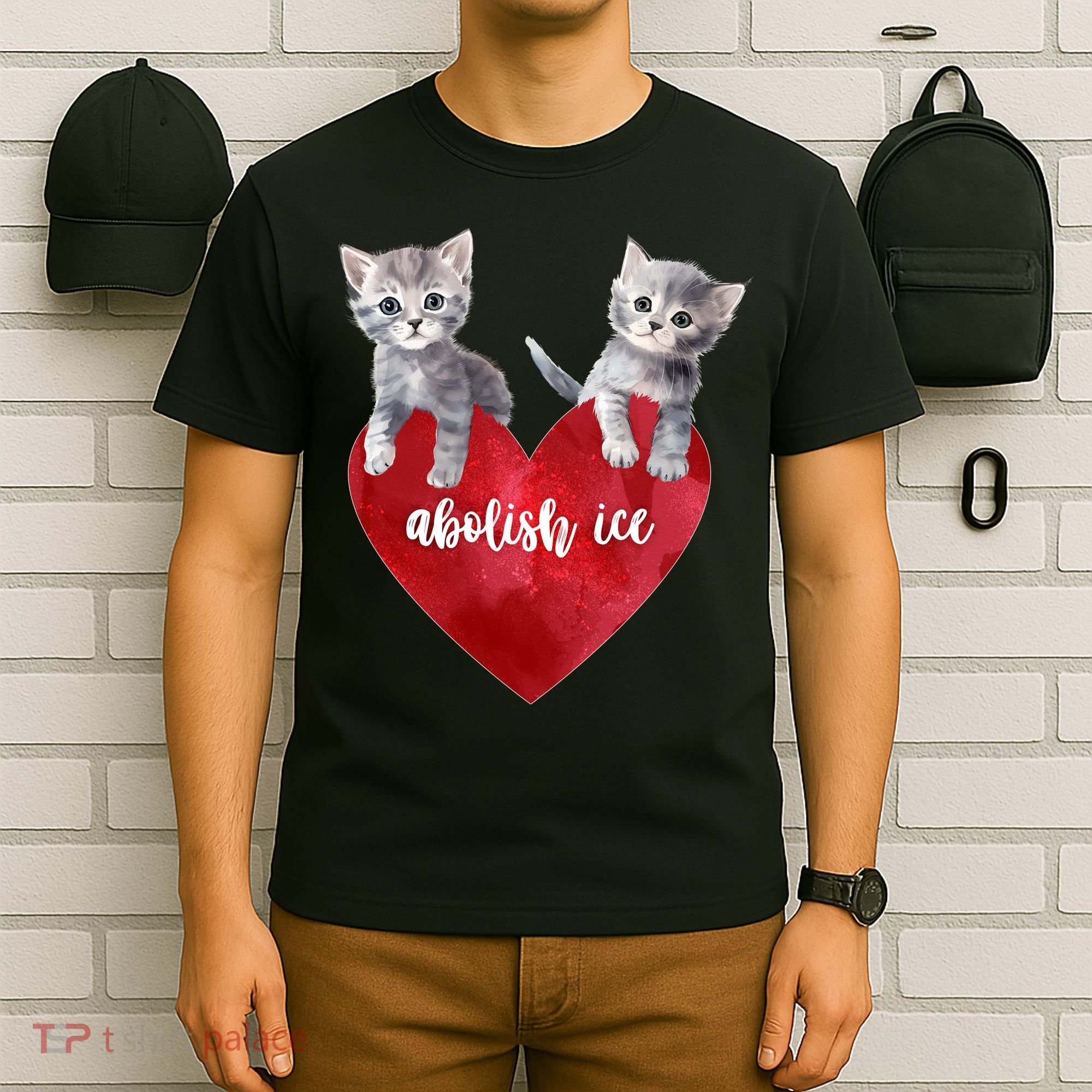 Abolish ICE Valentine Heart Kittens Anti ICE  T-Shirt