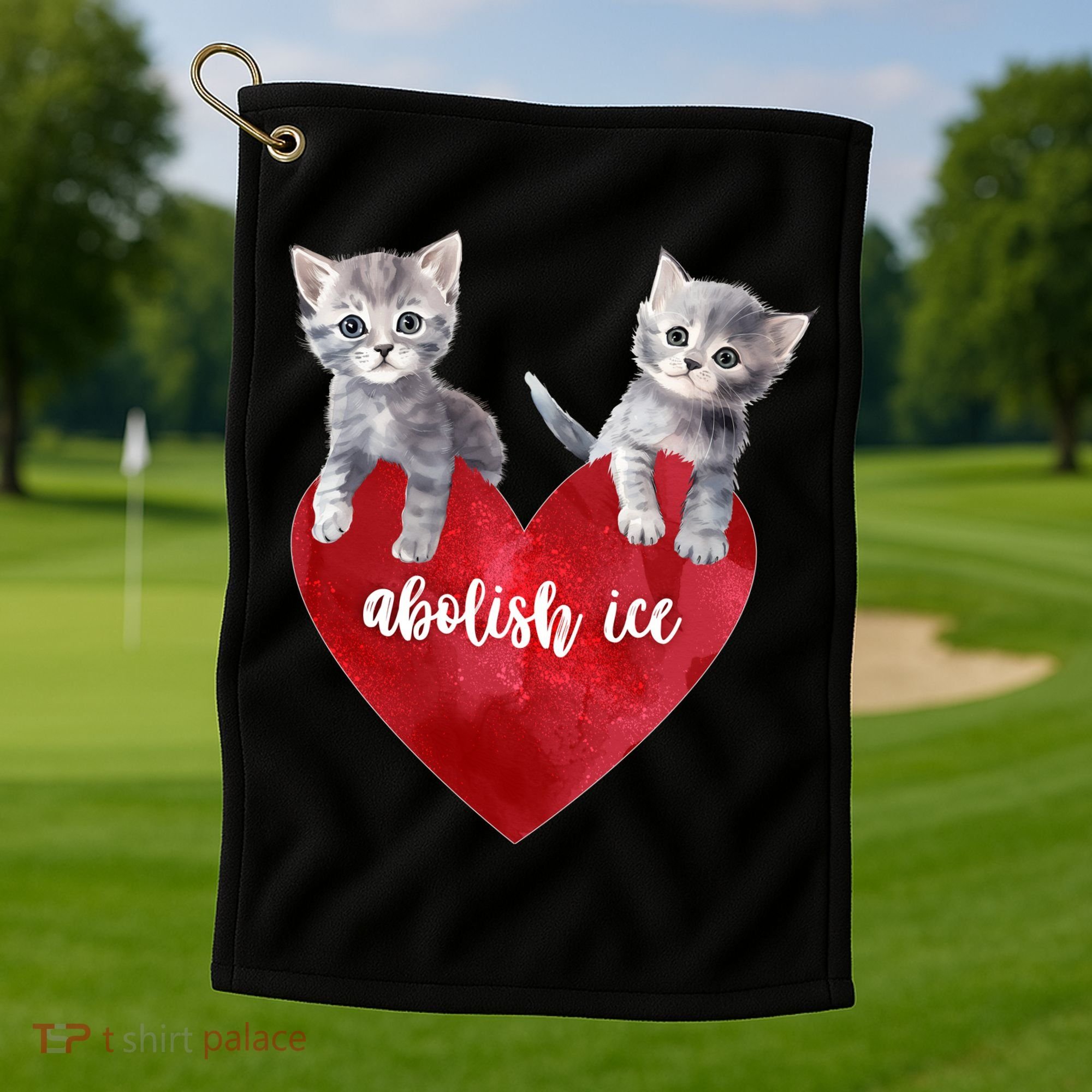 Abolish ICE Valentine Heart Kittens Anti ICE  Golf Towel