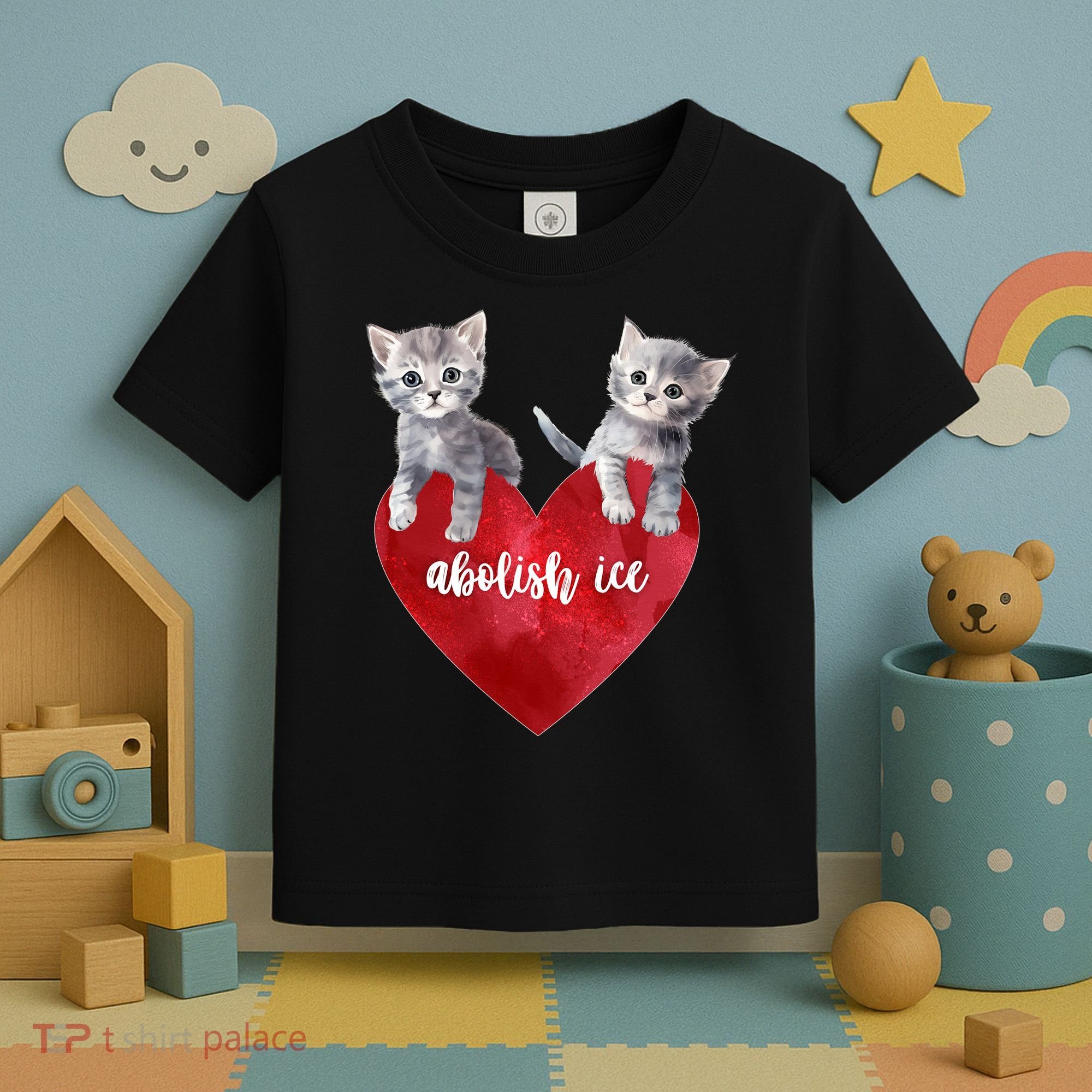 Abolish ICE Valentine Heart Kittens Anti ICE  Toddler T-Shirt