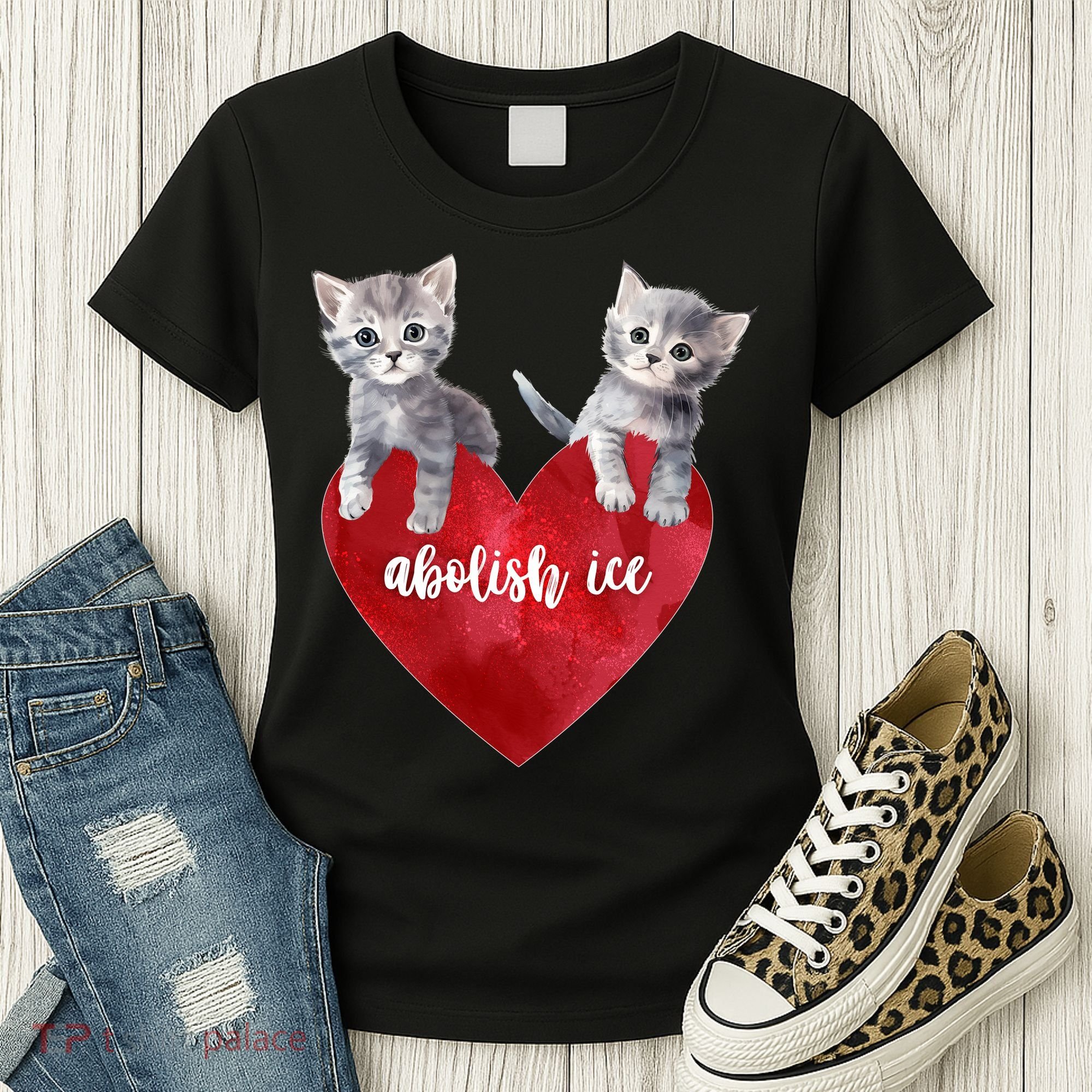 Abolish ICE Valentine Heart Kittens Anti ICE  Women's T-Shirt