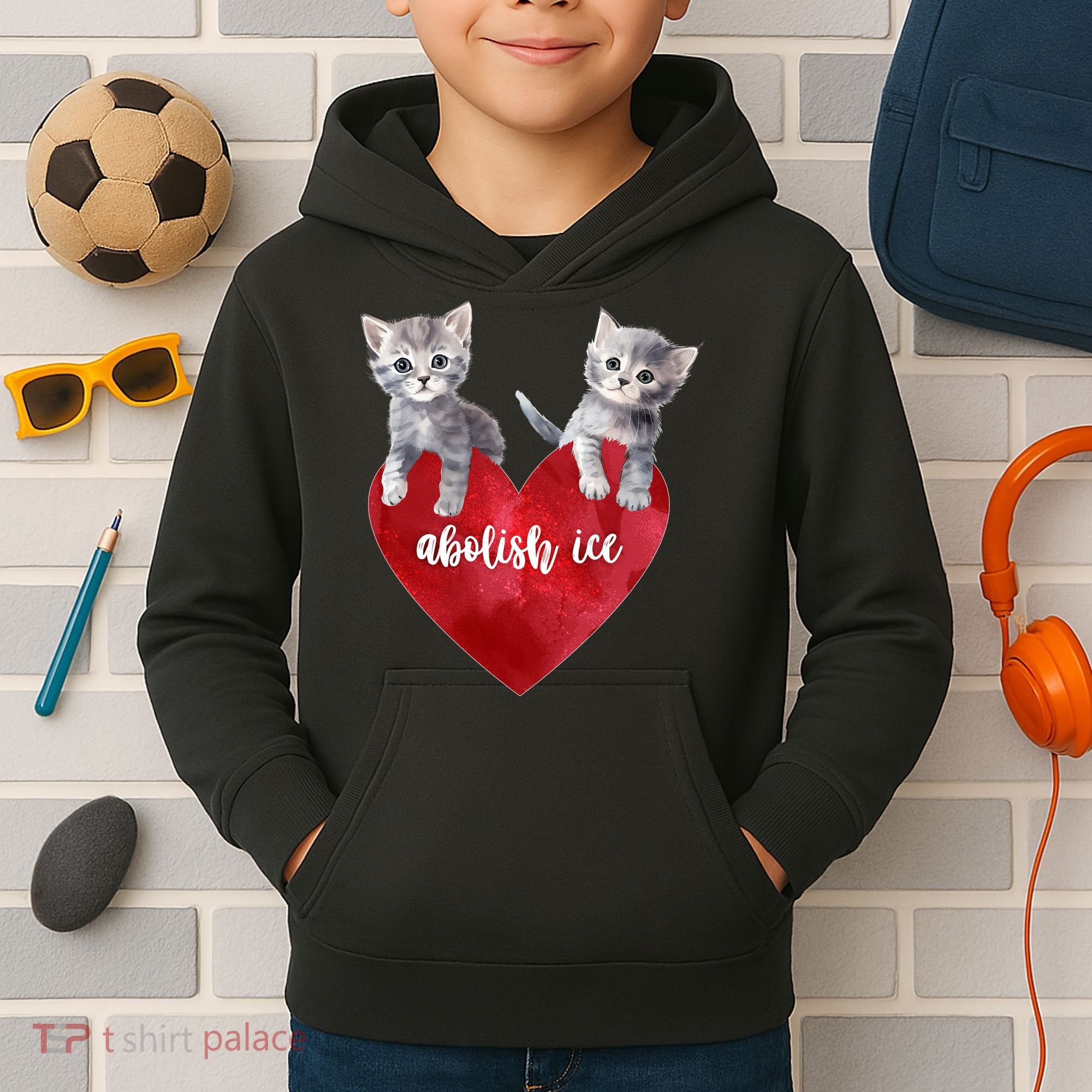 Abolish ICE Valentine Heart Kittens Anti ICE  Kids Hoodie