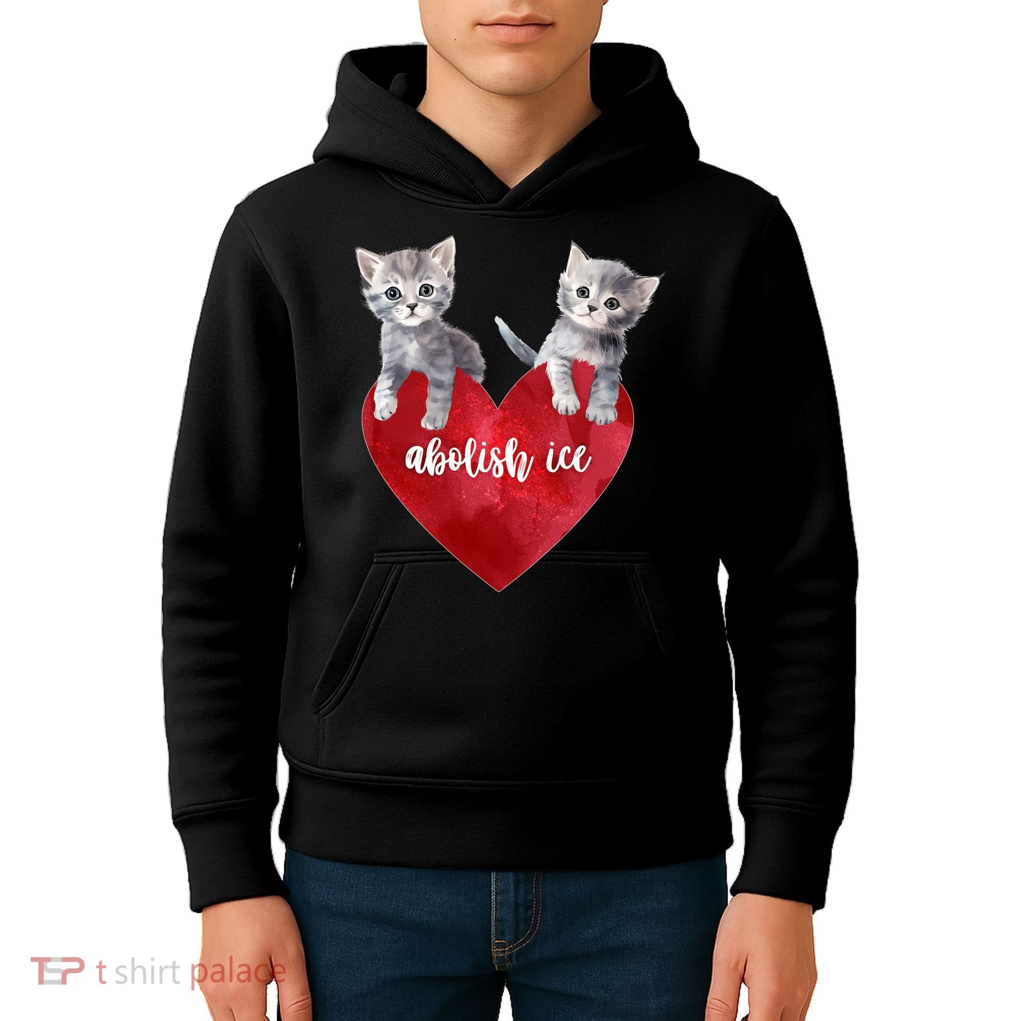 Abolish ICE Valentine Heart Kittens Anti ICE  Kids Hoodie