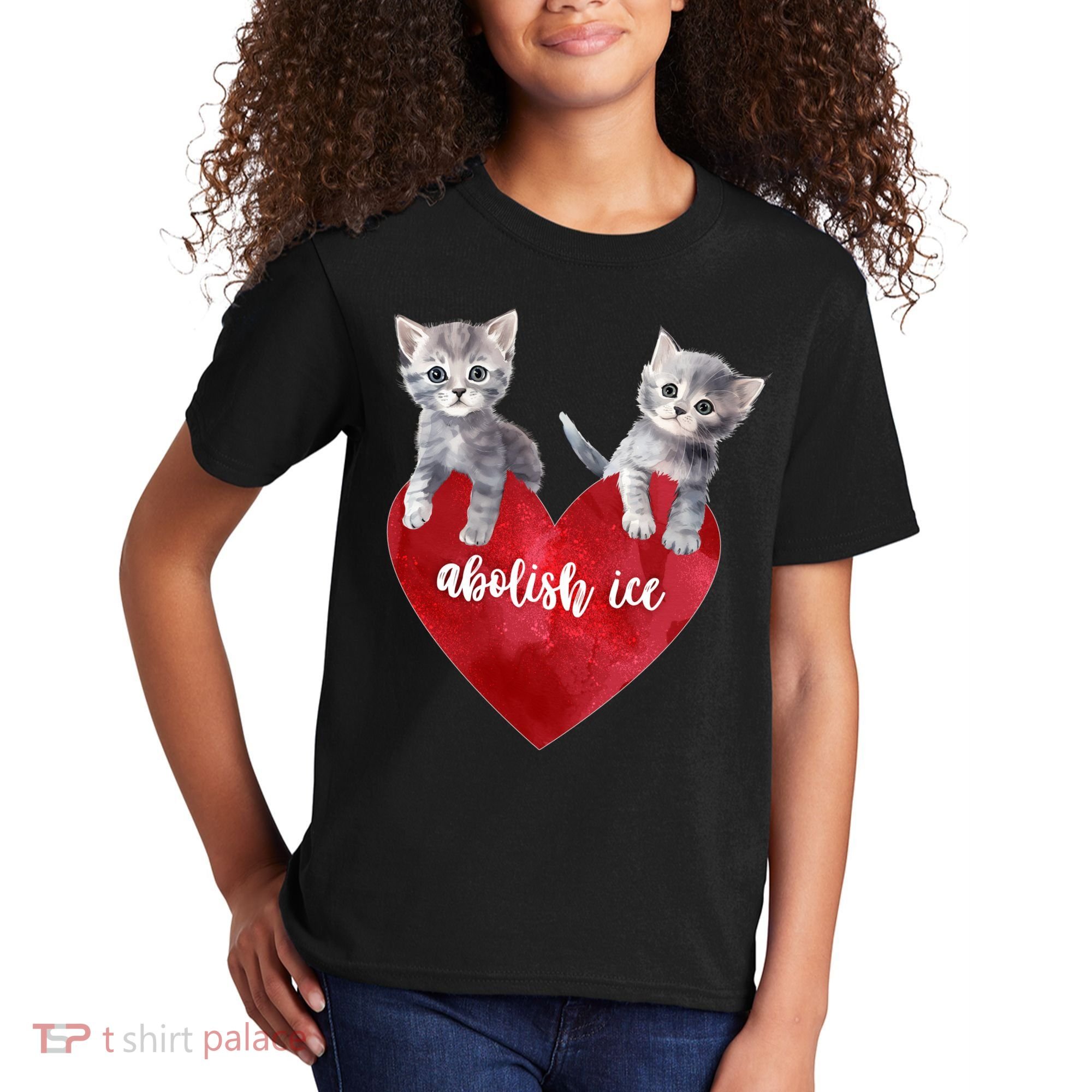 Abolish ICE Valentine Heart Kittens Anti ICE  Kids T-Shirt