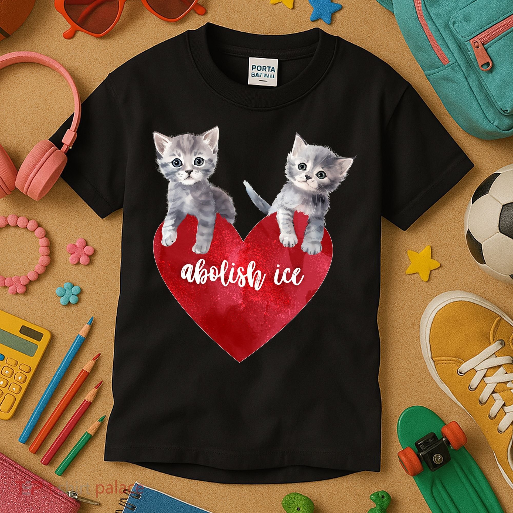 Abolish ICE Valentine Heart Kittens Anti ICE  Kids T-Shirt