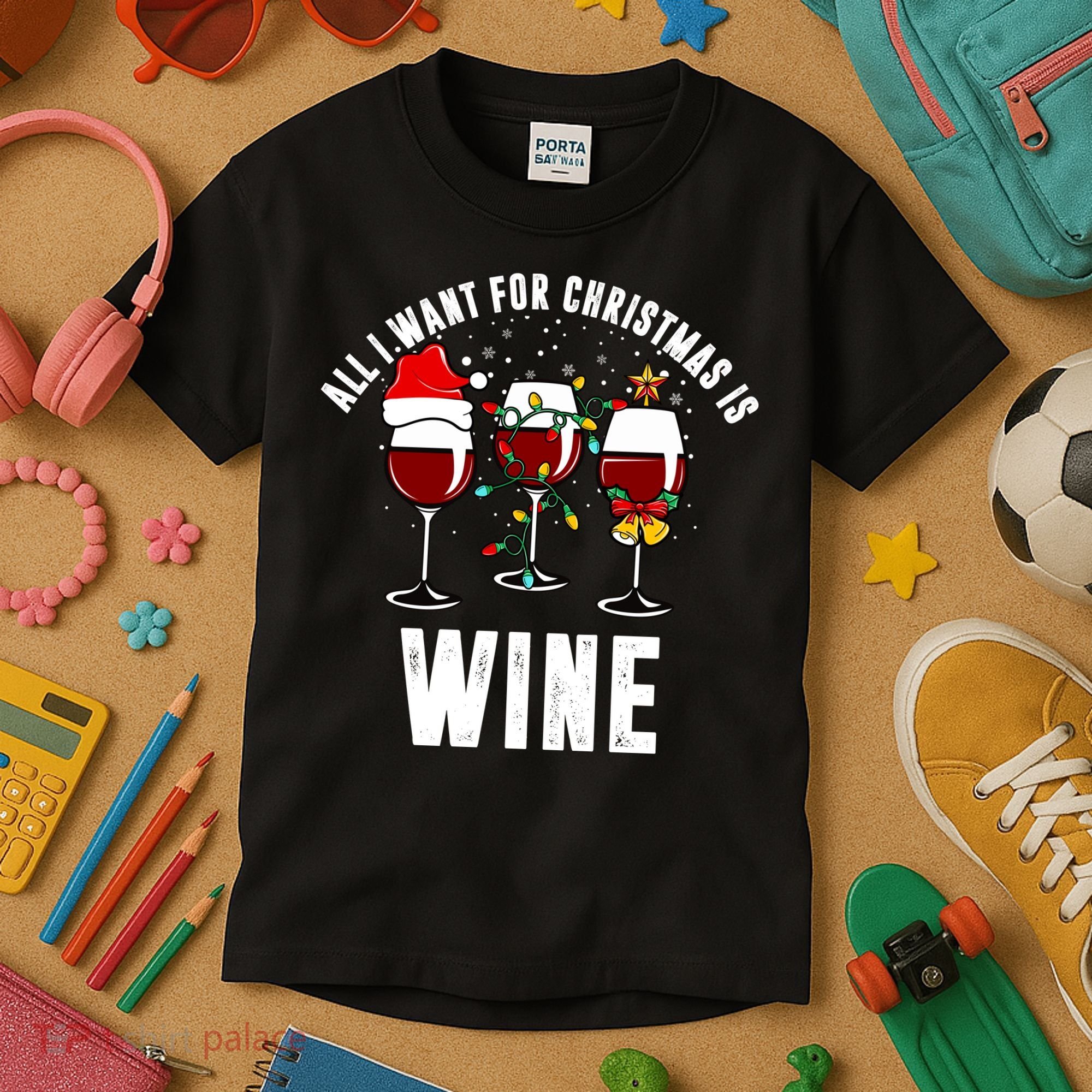 All I Want Christmas Is Wine Kids T-Shirt