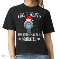 All I Want For Christmas Is A Manatee With Santa Claus Hat  Comfort Colors Boxy T-Shirt thumb 0