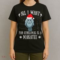 All I Want For Christmas Is A Manatee With Santa Claus Hat  T-Shirt thumb 4