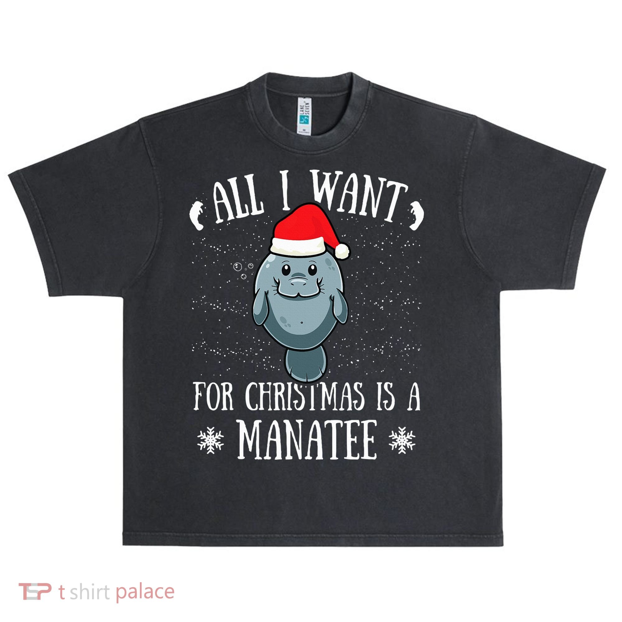 All I Want For Christmas Is A Manatee With Santa Claus Hat  Urban Oversized Heavyweight T-Shirt