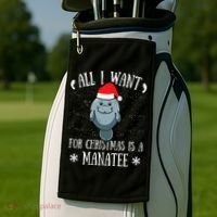 All I Want For Christmas Is A Manatee With Santa Claus Hat  Golf Towel thumb 2