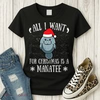 All I Want For Christmas Is A Manatee With Santa Claus Hat  Women's T-Shirt thumb 3