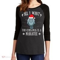 All I Want For Christmas Is A Manatee With Santa Claus Hat  Women's Tri-Blend 3/4-Sleeve Raglan Shirt thumb 2