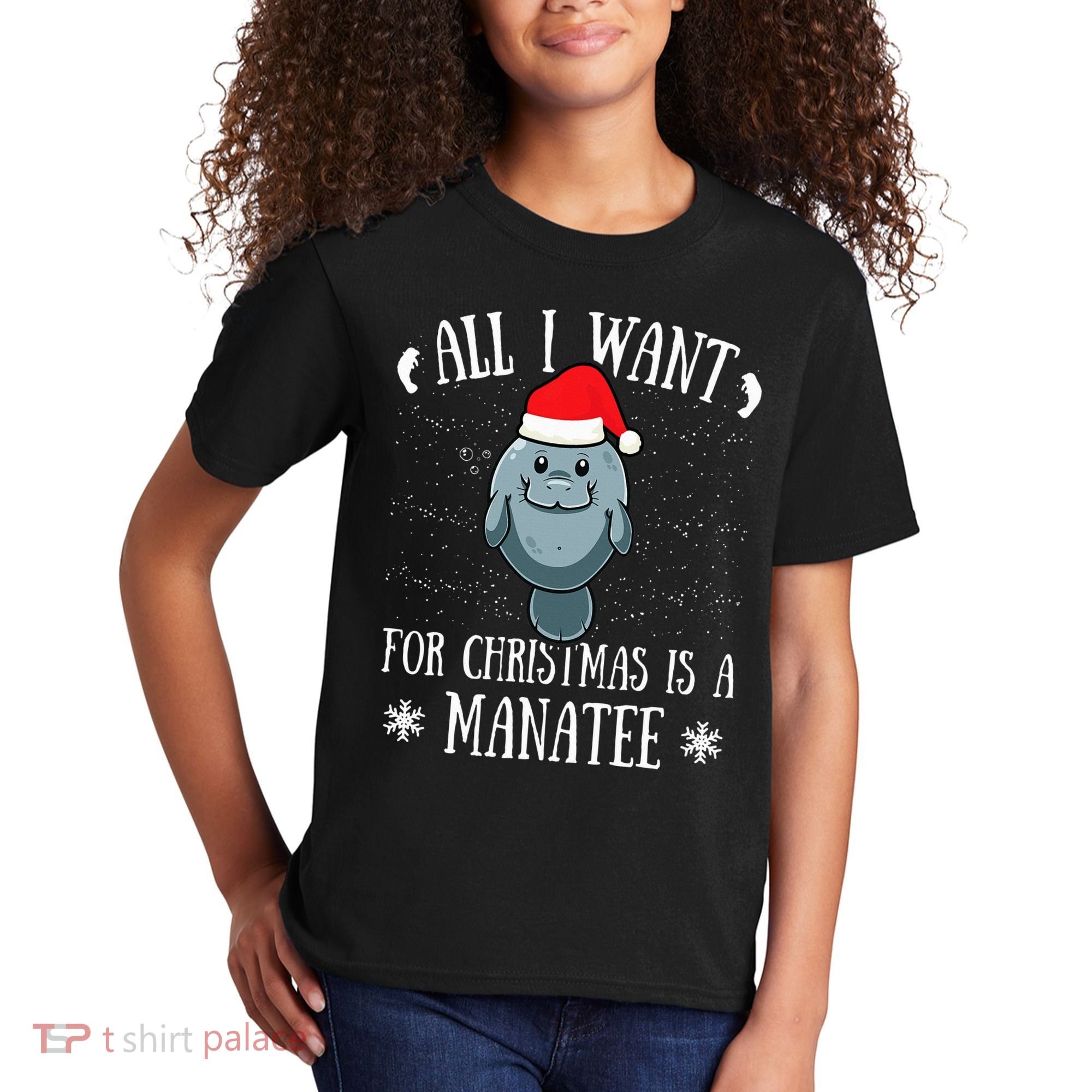 All I Want For Christmas Is A Manatee With Santa Claus Hat  Kids T-Shirt
