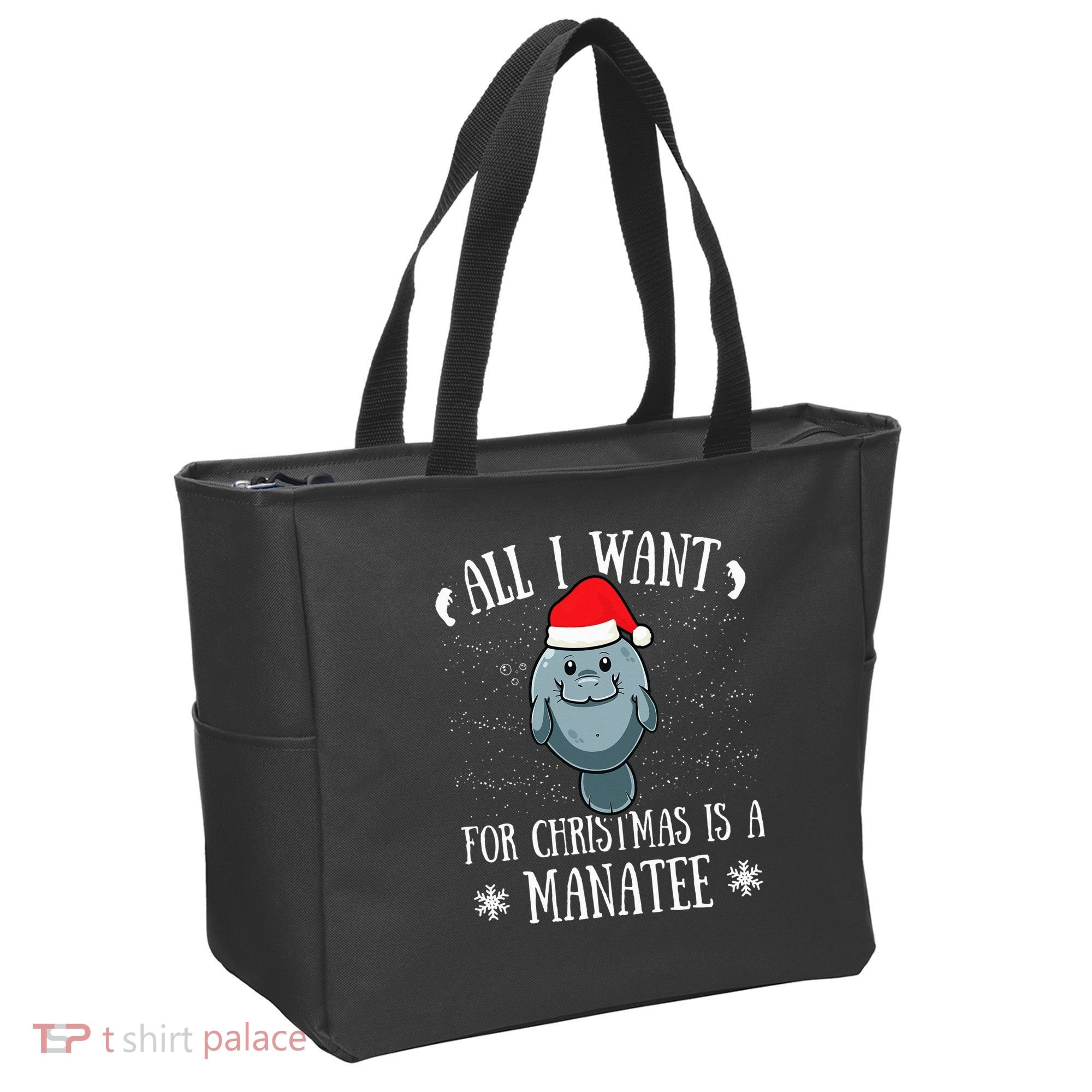All I Want For Christmas Is A Manatee With Santa Claus Hat  Tote Bag