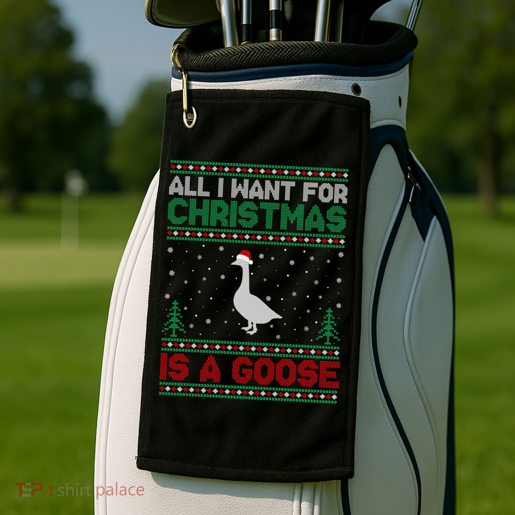 All I Want For Xmas Is A Goose Ugly Christmas Sweater Great Gift Golf Towel