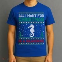 All I Want For Xmas Is A Seahorse Ugly Christmas Sweater Funny Gift T-Shirt thumb 3