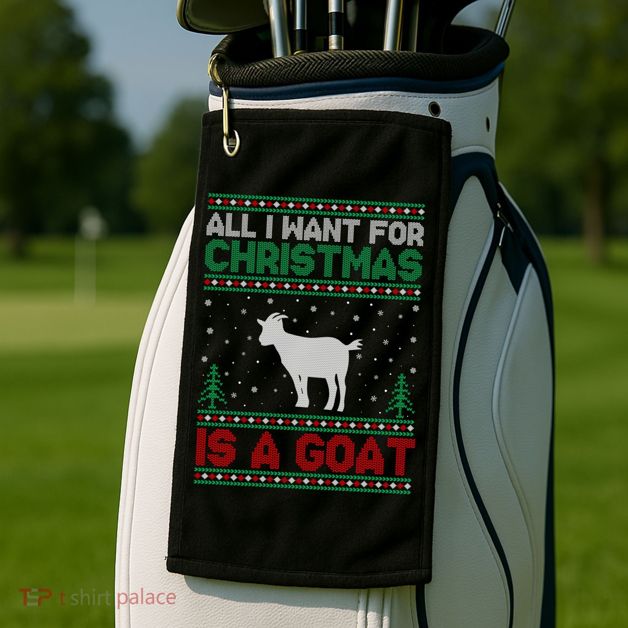 All I Want For Xmas Is A Goat Ugly Christmas Gift Golf Towel