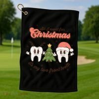 All I Want For Christmas Is My Two Front Teeth Xmas Tree Funny Gift Golf Towel thumb 1