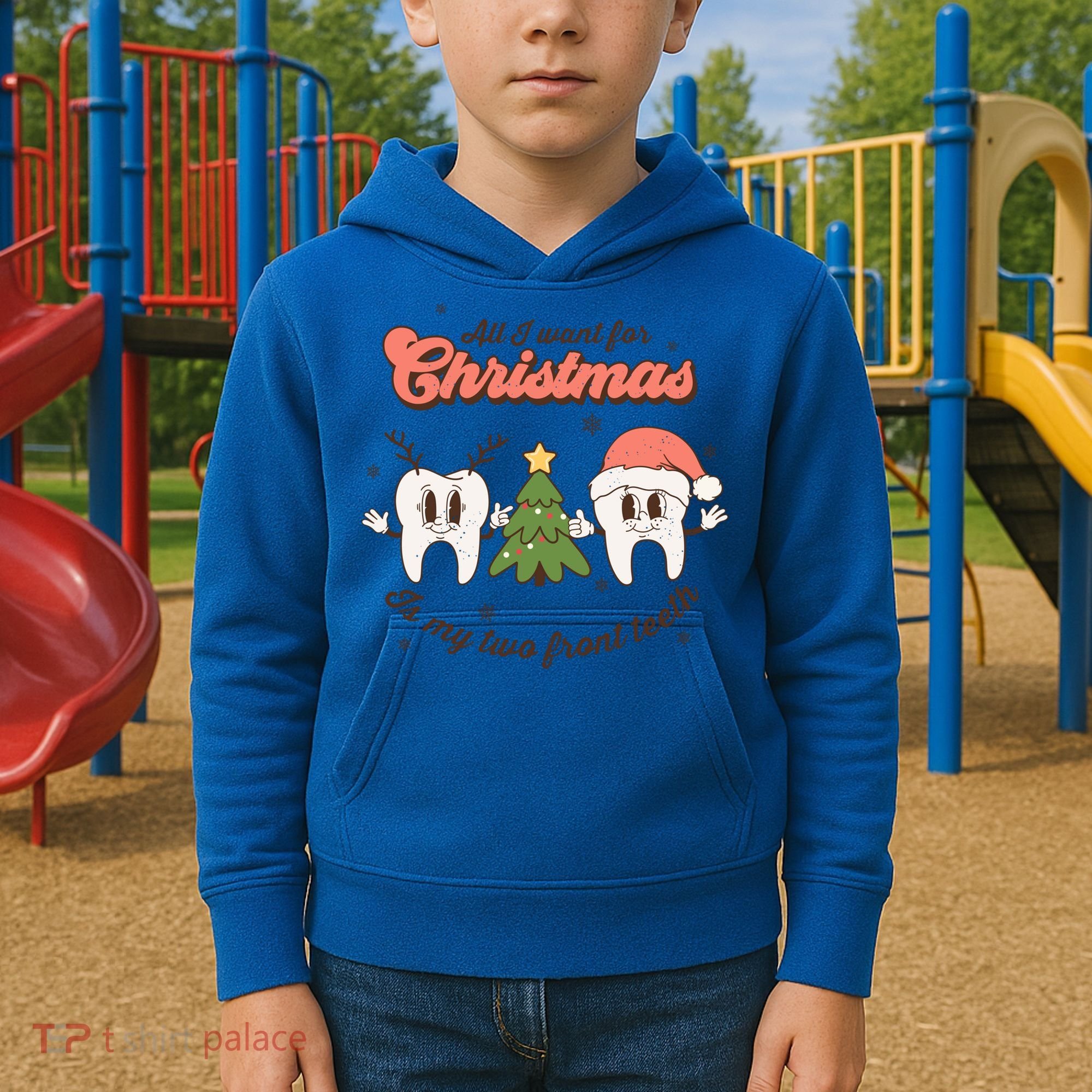 All I Want For Christmas Is My Two Front Teeth Xmas Tree Funny Gift Kids Hoodie