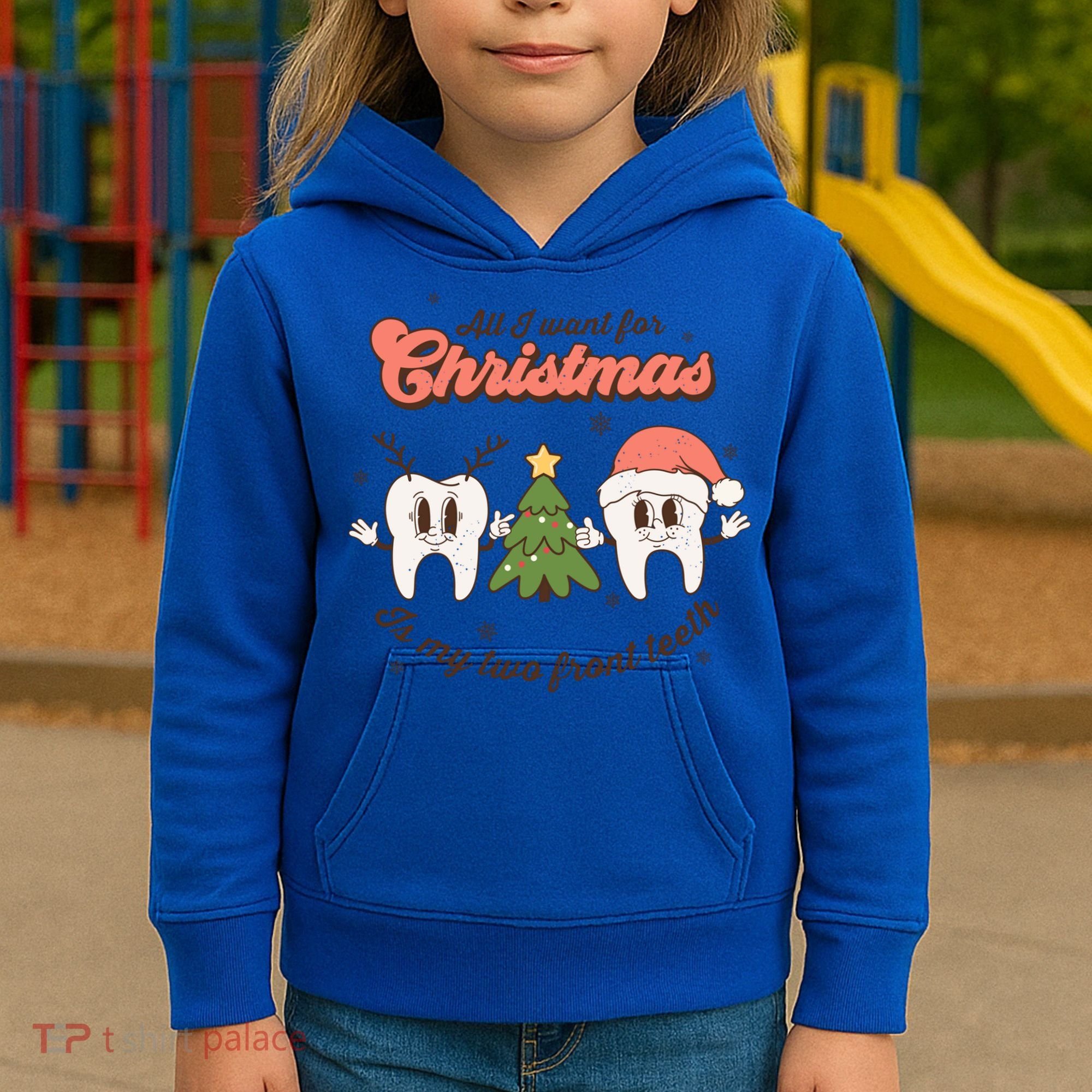 All I Want For Christmas Is My Two Front Teeth Xmas Tree Funny Gift Kids Hoodie