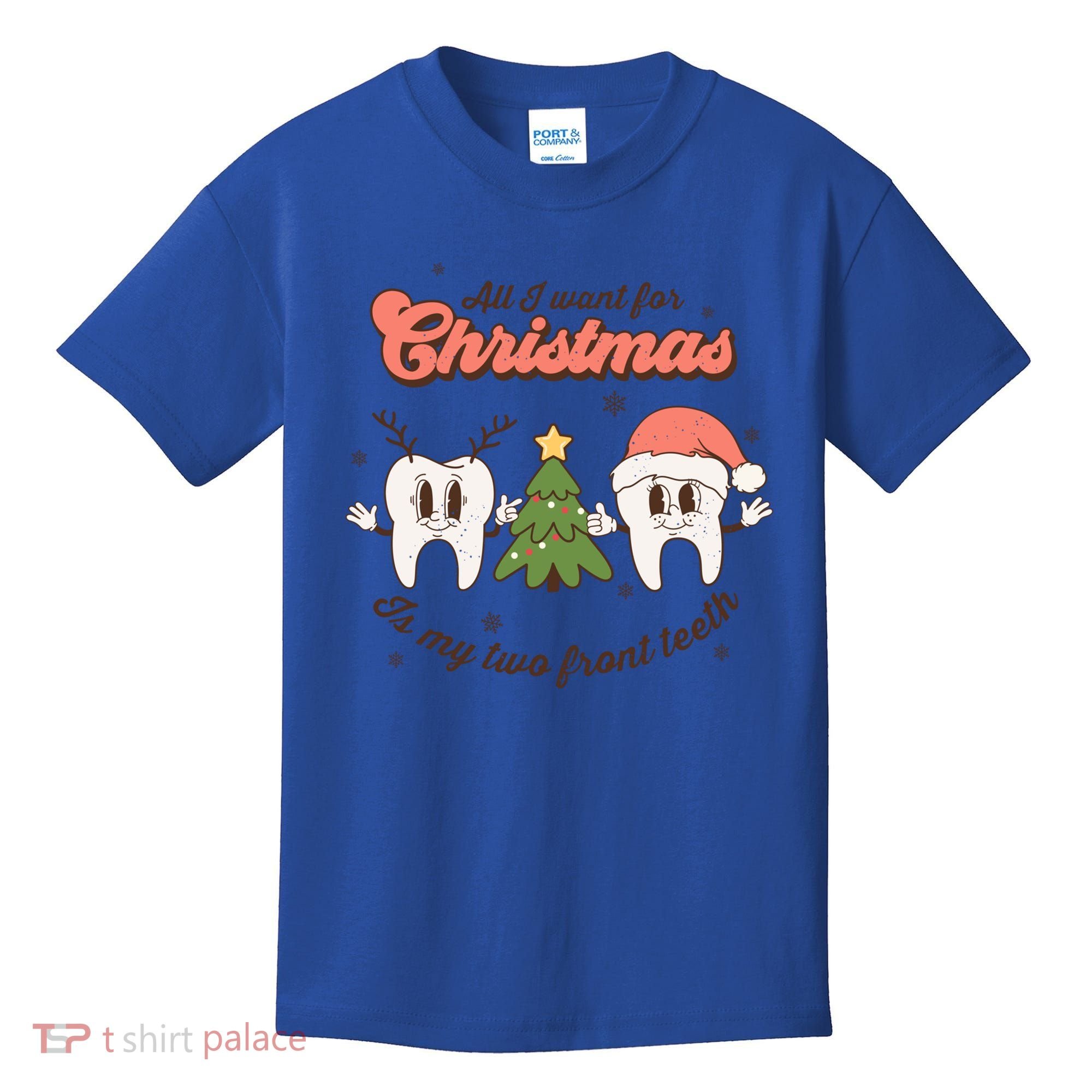 All I Want For Christmas Is My Two Front Teeth Xmas Tree Funny Gift Kids T-Shirt