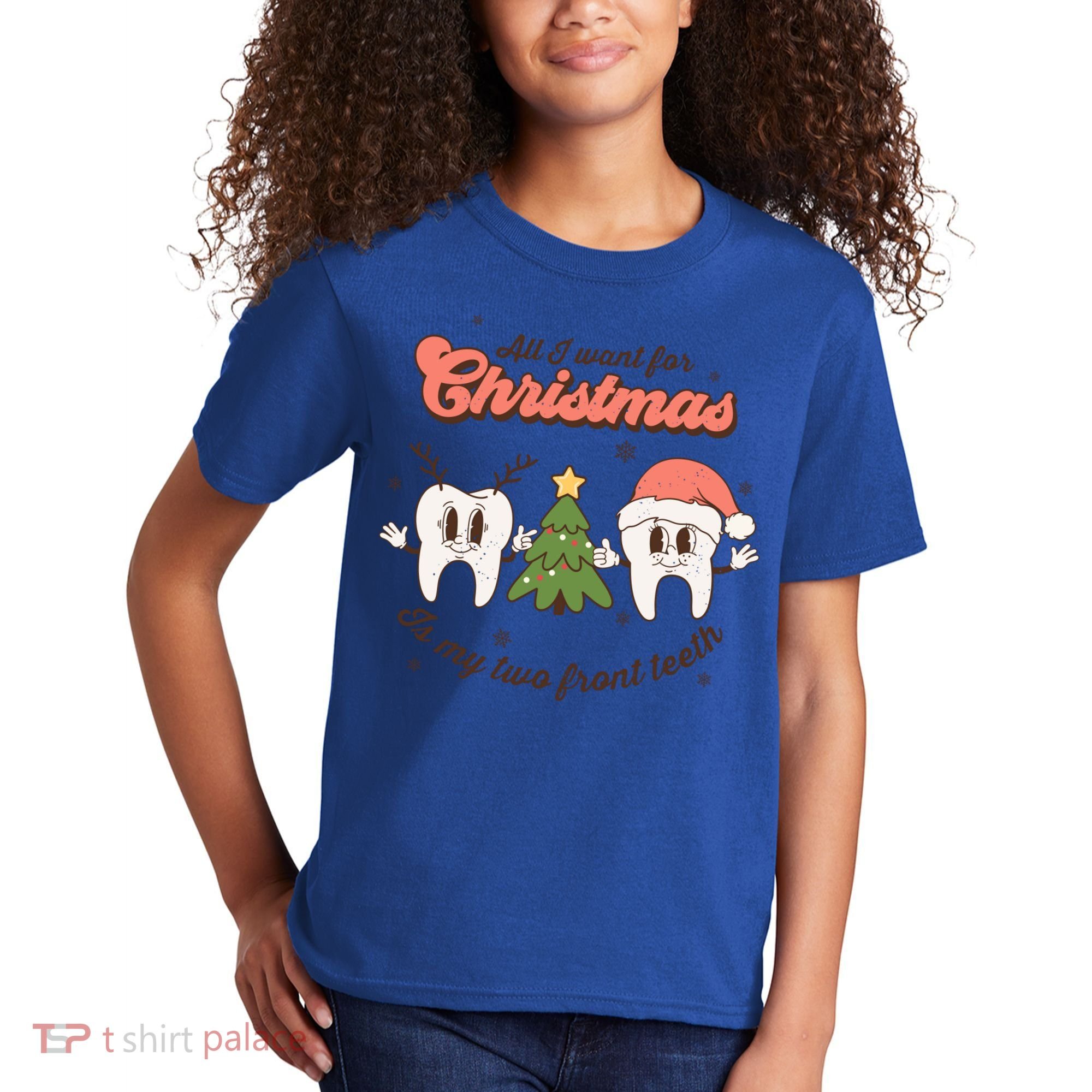 All I Want For Christmas Is My Two Front Teeth Xmas Tree Funny Gift Kids T-Shirt