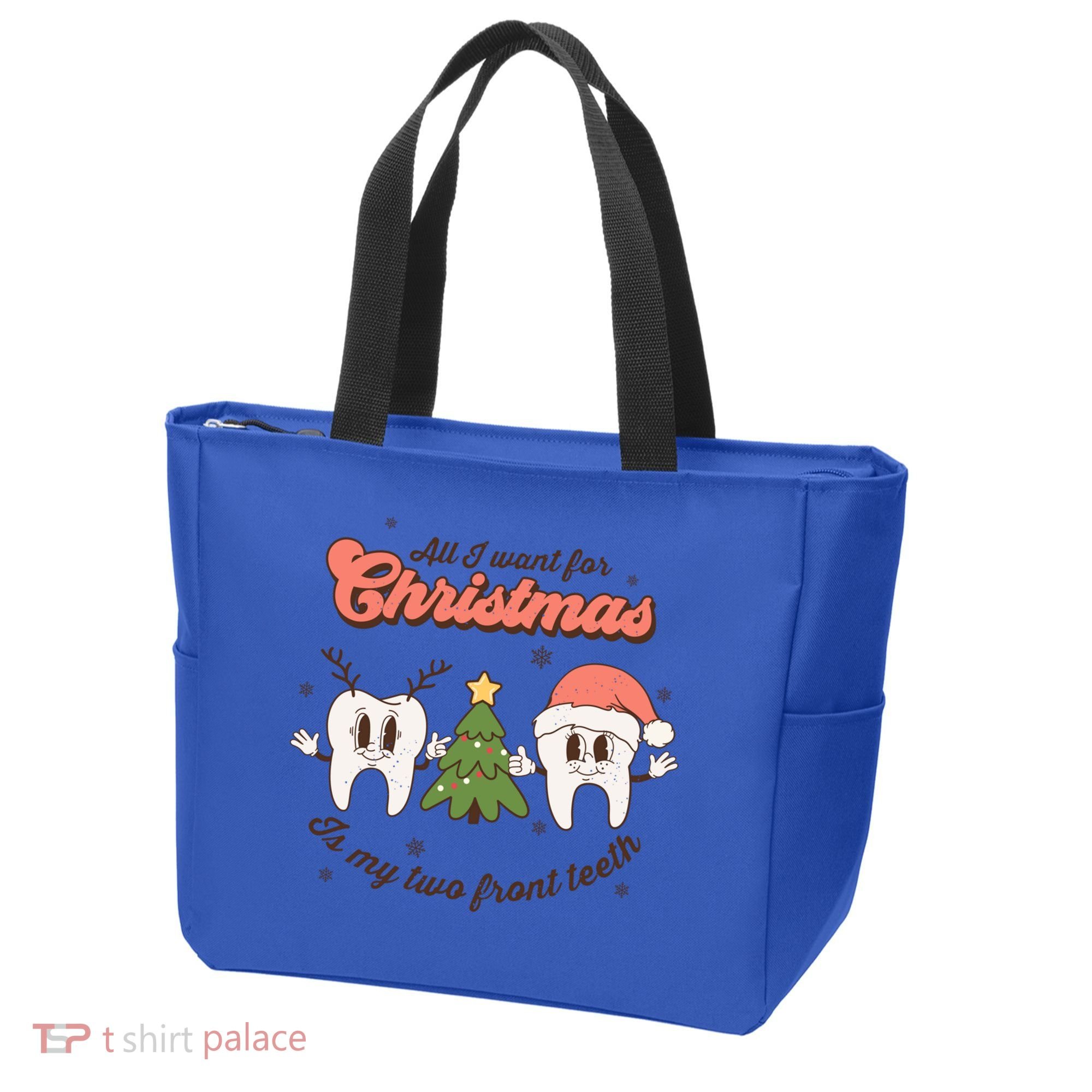 All I Want For Christmas Is My Two Front Teeth Xmas Tree Funny Gift Tote Bag