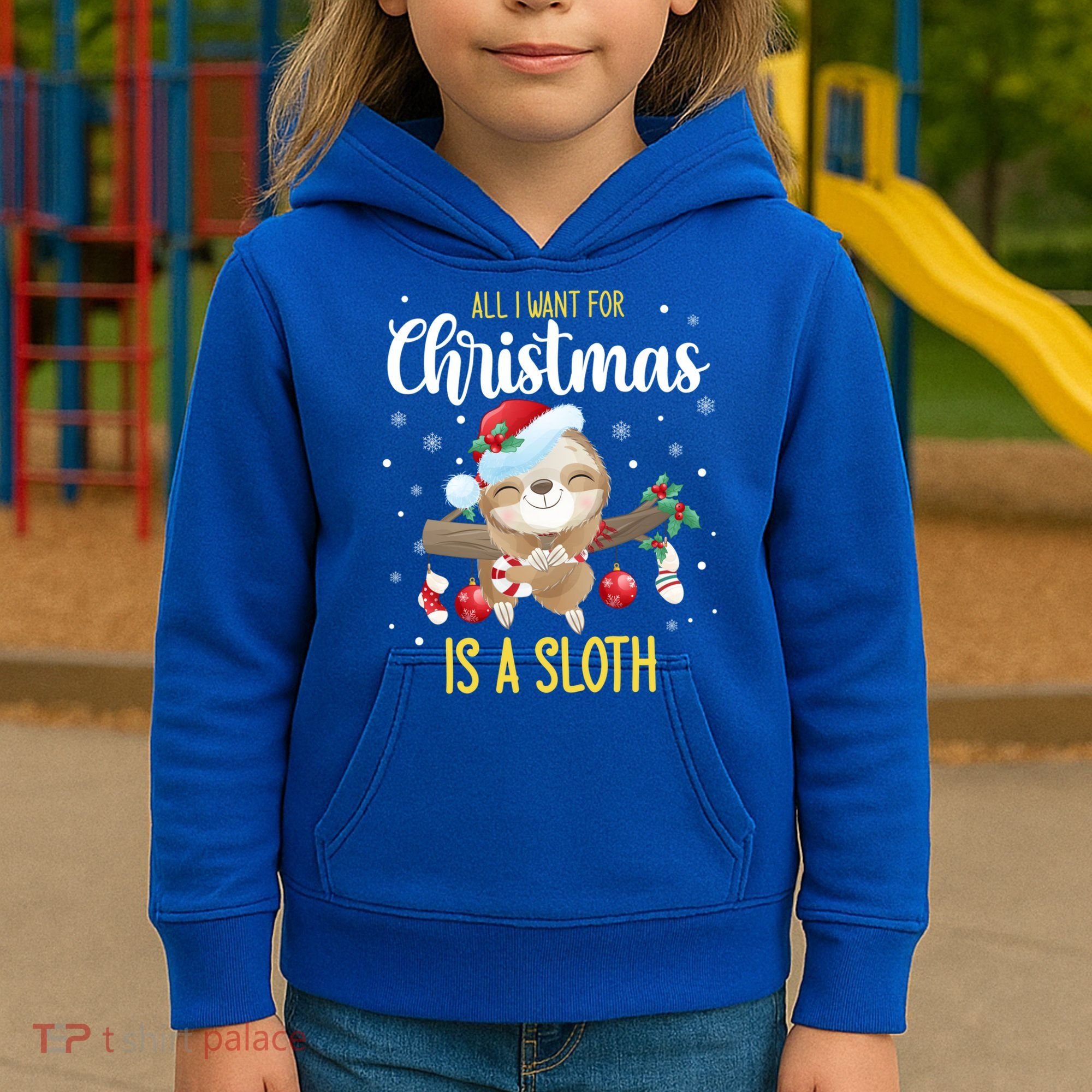 All I Want For Christmas Is A Sloth Funny Sleeping Sloth Gift Kids Hoodie